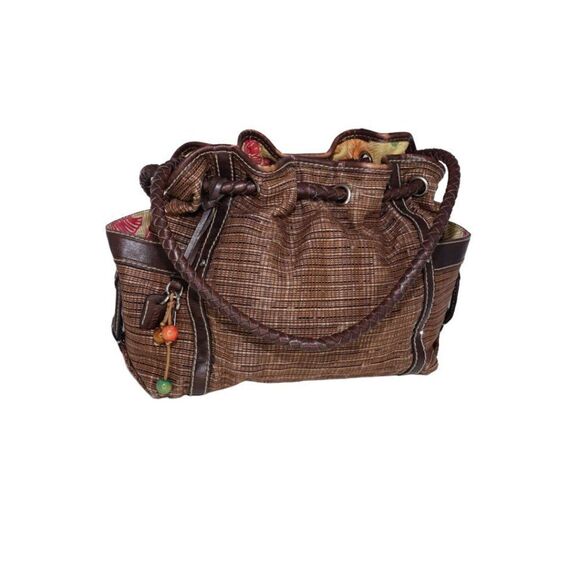 Fossil Brown HOBO Bag with Bead Keychains and Braided Leather Straps - Picture 5 of 7